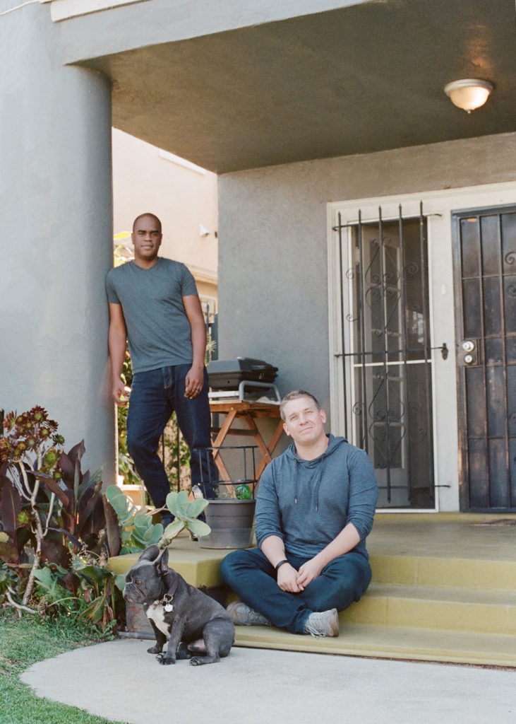 Couple-sitting-porch-bulldog-Los-Angeles